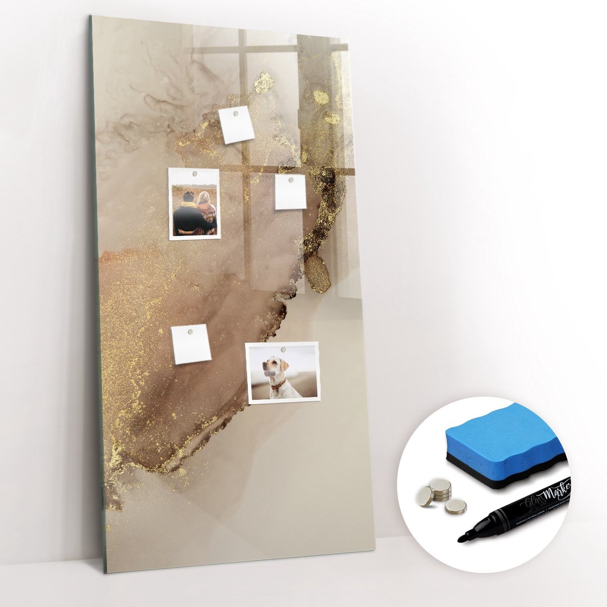 Tulup Whitebord - Glittermarmer - 60 x 120 cm - Beige Magneetbord Design - Gratis 5 Sterke Magneten + Whiteboard Marker & Wisser - Stylish Memo Board - Magnetisch Bord Kind - Organiseer Je Bureau