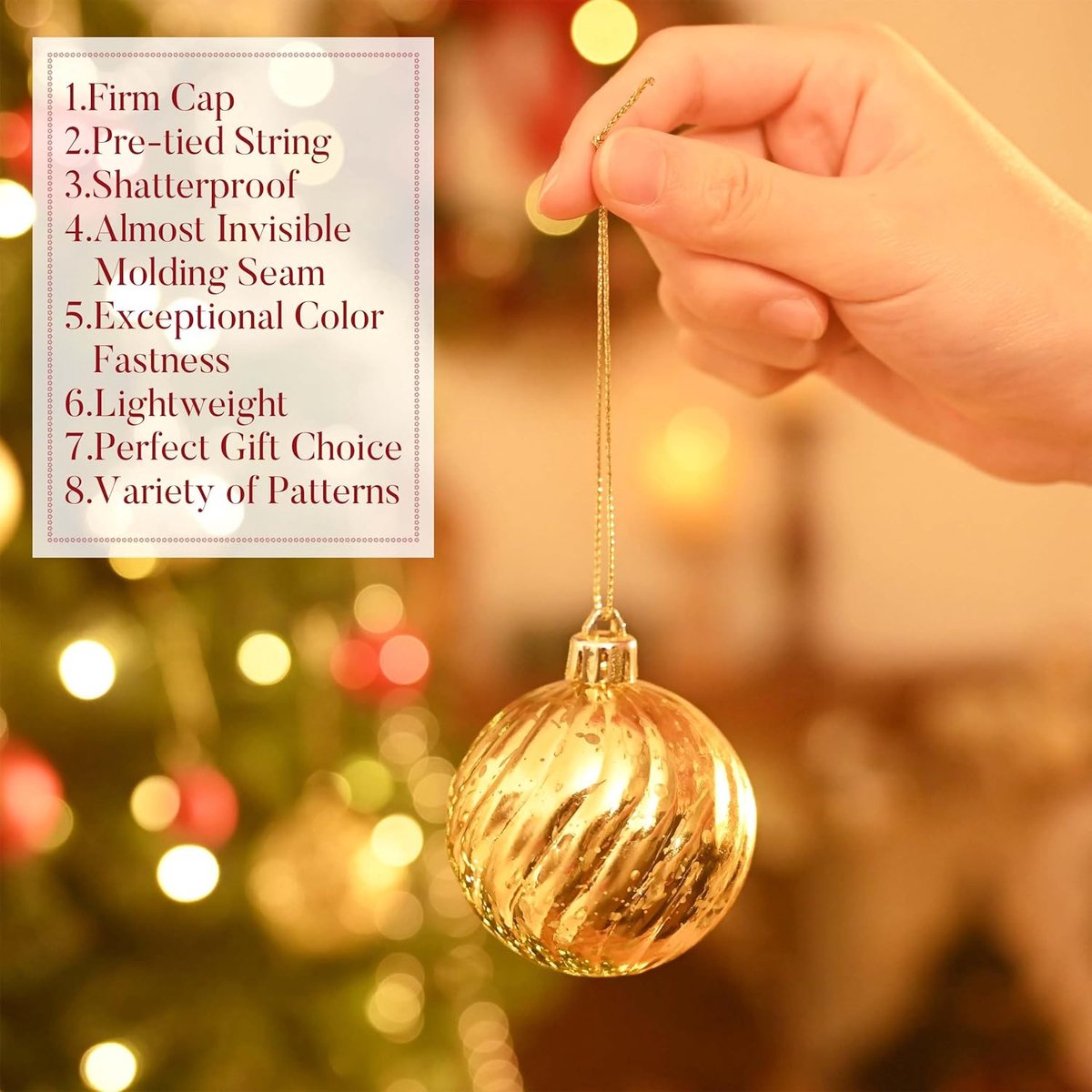 100 Stuks Kerstballen Roodgoud Set - Onbreekbare Kerstboomversiering Ornamenten – foto 2