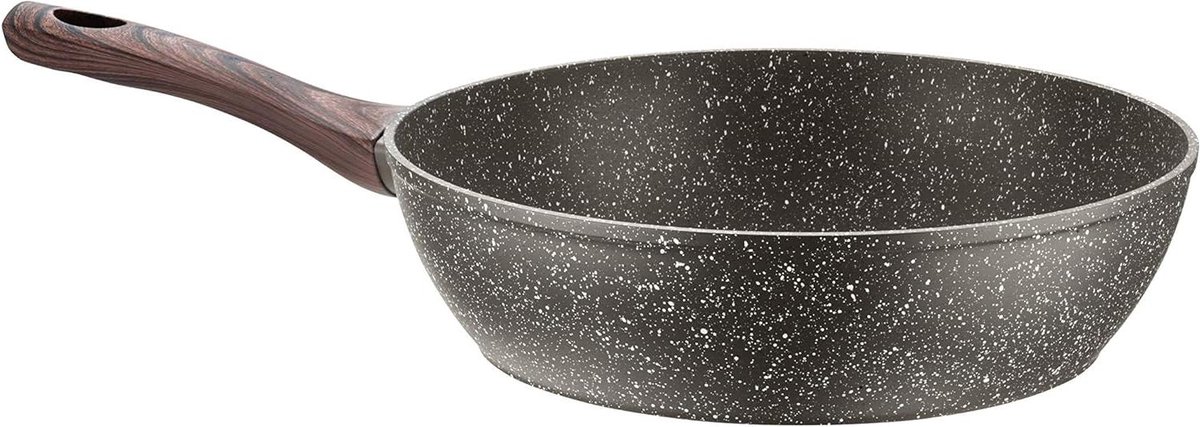 Hoog Aluminium Koekenpan met Antiaanbaklaag in Steenlook voor Inductie 28 cm