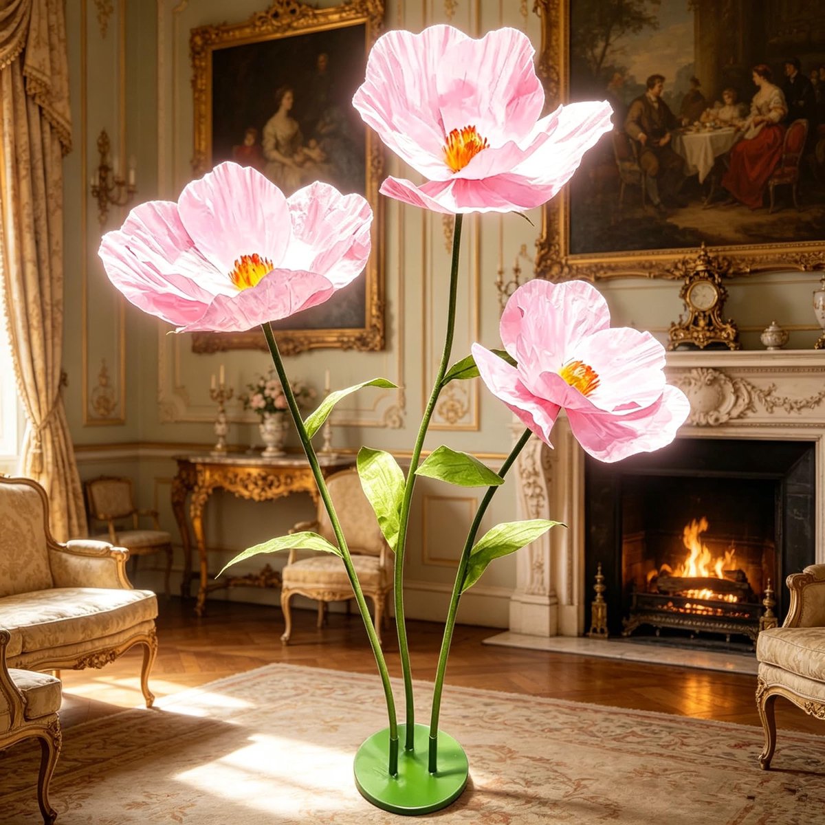 YUANXIN Grote kunstmatige klaprozen, 3 stelen, 175 cm hoog, waterbestendige papieren bloemen, duurzame decoratie voor bruiloften, etalages, feesten en woonkamers