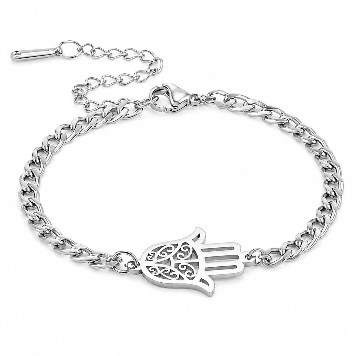 Hamsa Hand Kettingarmband Roestvrij Staal Hol Sieraad Gelukssymbool Cadeau voor Vrouwen Bescherming Amulet Accessoire
