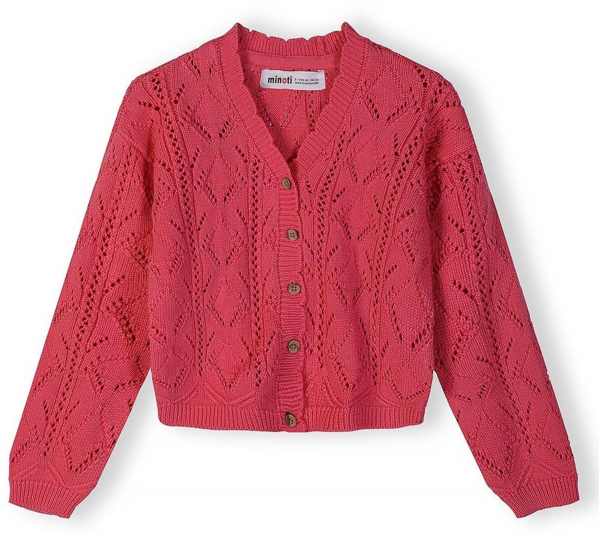 Minoti vest meisjes pointelle gebreid 100% katoen - roze
