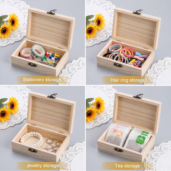 4 Stuks houten doosje met deksel - 15x10x5 cm - DIY herinneringsdoos, opbergdoos met scharnieren — afbeelding 5