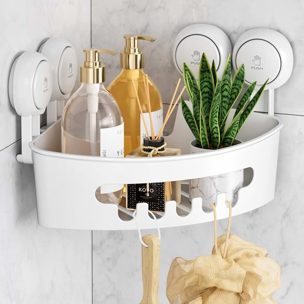 Doucherekje zonder boren Heavy Duty Max Hold 10 KG Douchemandje Zuig Shampoo Houder voor badkamer Keuken Doucherek Organiser - Wit in kunststof