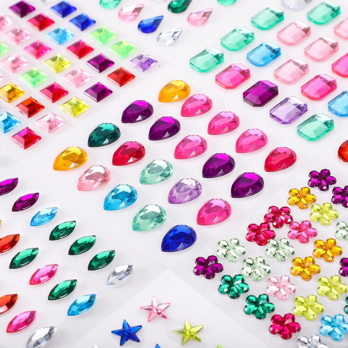 1956 stuks glitterstenen, zelfklevend, 15 vellen strass-steentjes om te knutselen, sierstenen, strassteentjes, stickers, kleurrijk, carnavalsdecoratie, sticker, doe-het-zelf geluksbrenger, cadeaus