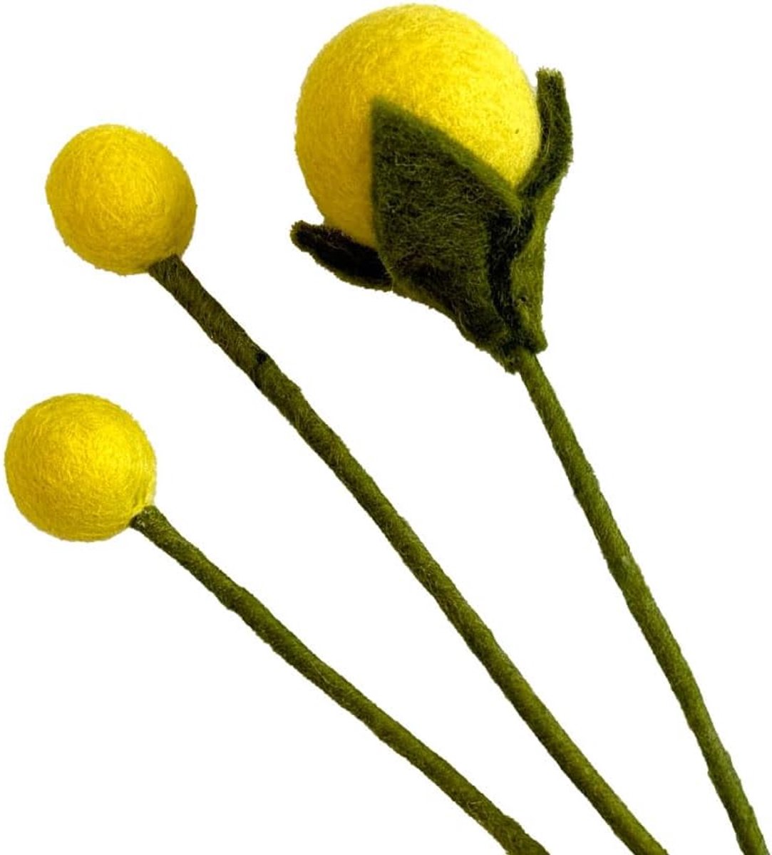 bloemen, handgemaakte decoratieve bloemen, eerlijke handel, duurzame decoratie van vilt, realistische kunstbloemen, kunststof, 3 stuks in geel