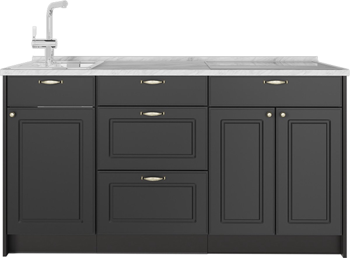 Vicco Keukenblok Fame-Line, Anthrazit-Gold Landhaus, 150 cm, WB Marmer