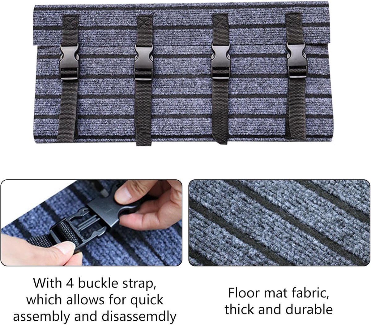 zwart tapijt voor camper traptrede, antislip deurmat voor 7-10 inch diepe campertreden, gespsluiting camper vloermatten 46 x 46 cm