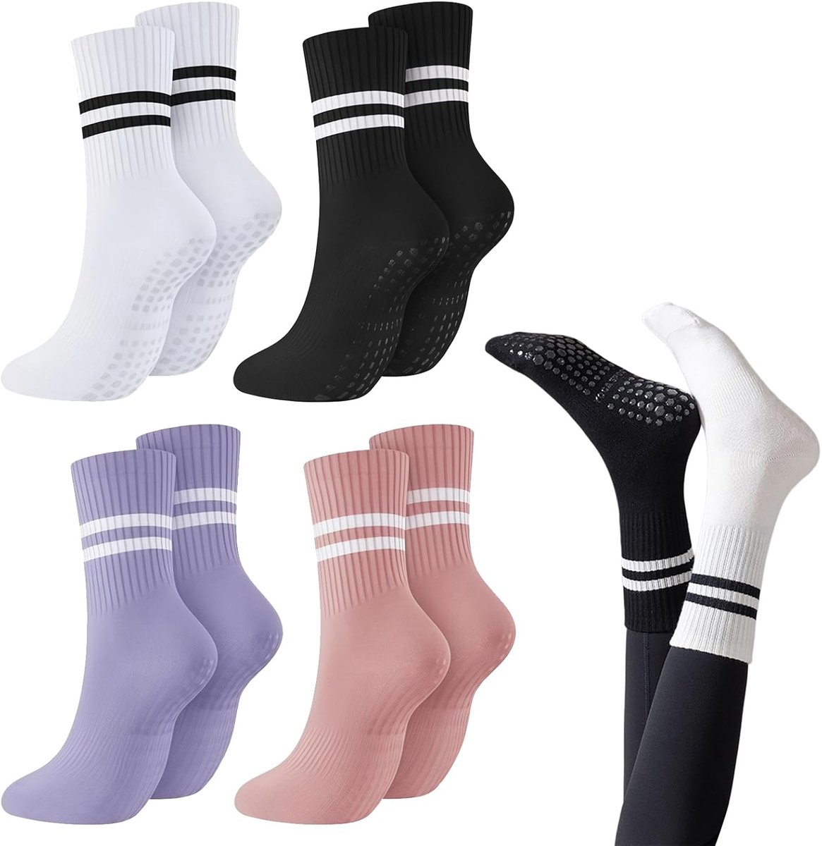 Sokken Dames, Antislip Sokken Dames van Katoen, Antislipsokken voor Pilates, Yoga, Barre, Ziekenhuis voor Vrouwen, Ouderen, Ideaal voor Dagelijks Gebruik, Training en Revalidatie