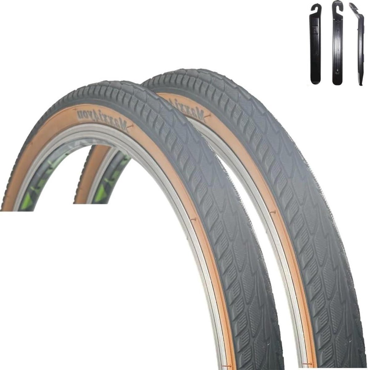 Fietsbanden Set - Banden Fiets - Fietsen Onderhouden - Met Bandenlichters - 26 x 1.75 inch - Zwart Bruin