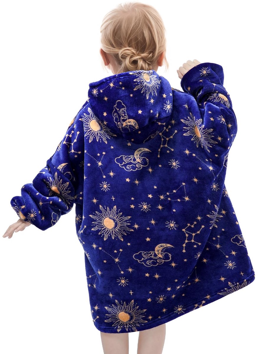 Oversized deken met capuchon voor kinderen, pluche sherpa-hoodie, nieuwigheid sweatshirt voor meisjes, super warm flanel draagbare casual tv-deken met zak en mouwen voor jongens en meisjes