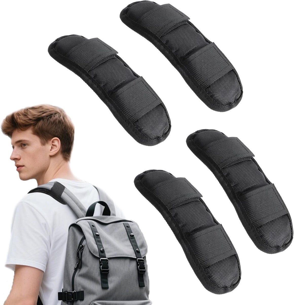 Schouderpads – 4-delige set Zwarte Afneembare Bandkussens, Extra Dikke Vulling voor Tassen, Cameratassen en meer