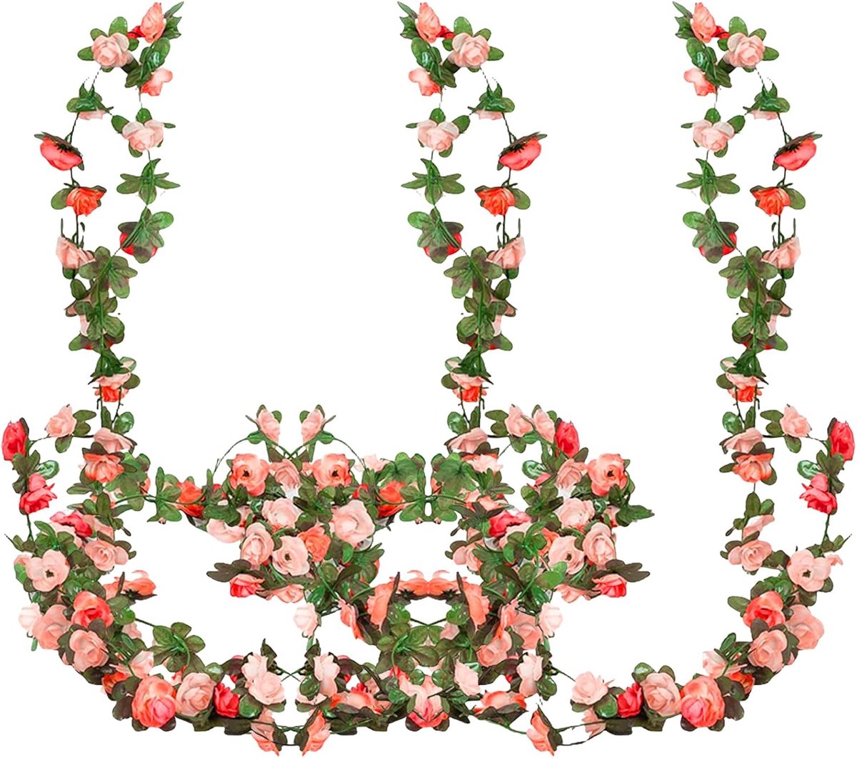 3 stuks rozenslinger 2,45 meter gesimuleerde decoratieve rozen bloemslinger kunstmatig, geschikt voor dagelijks gebruik, bruiloften, feestdecoraties enz. (rood, roze)