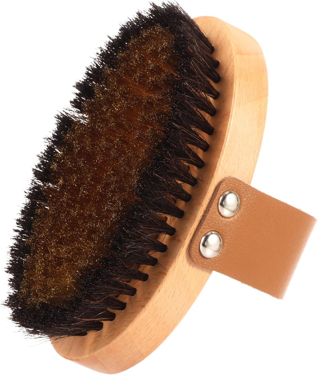 koperen borstel, droge peeling, massageborstel voor doorbloeding en cellulitis borstel met koper en natuurlijke paardenhaarborstel (natuurlijke houtkleur)