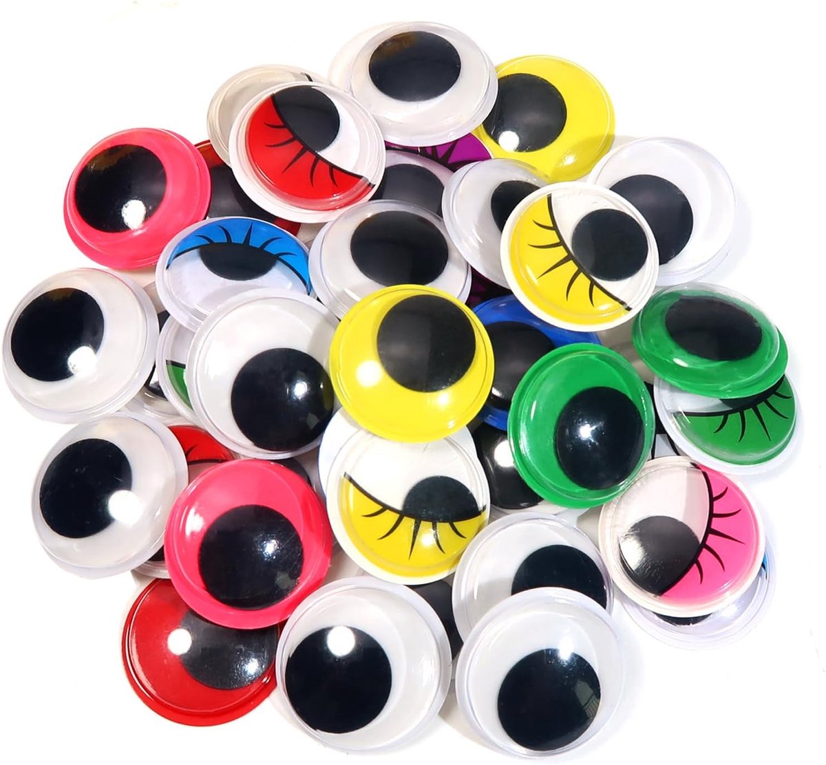 Ogen, zelfklevend, rond, zwart, wit en kleurrijk, 25 mm, kunststof ogen voor scrapbooking, kunsthandwerk, accessoires