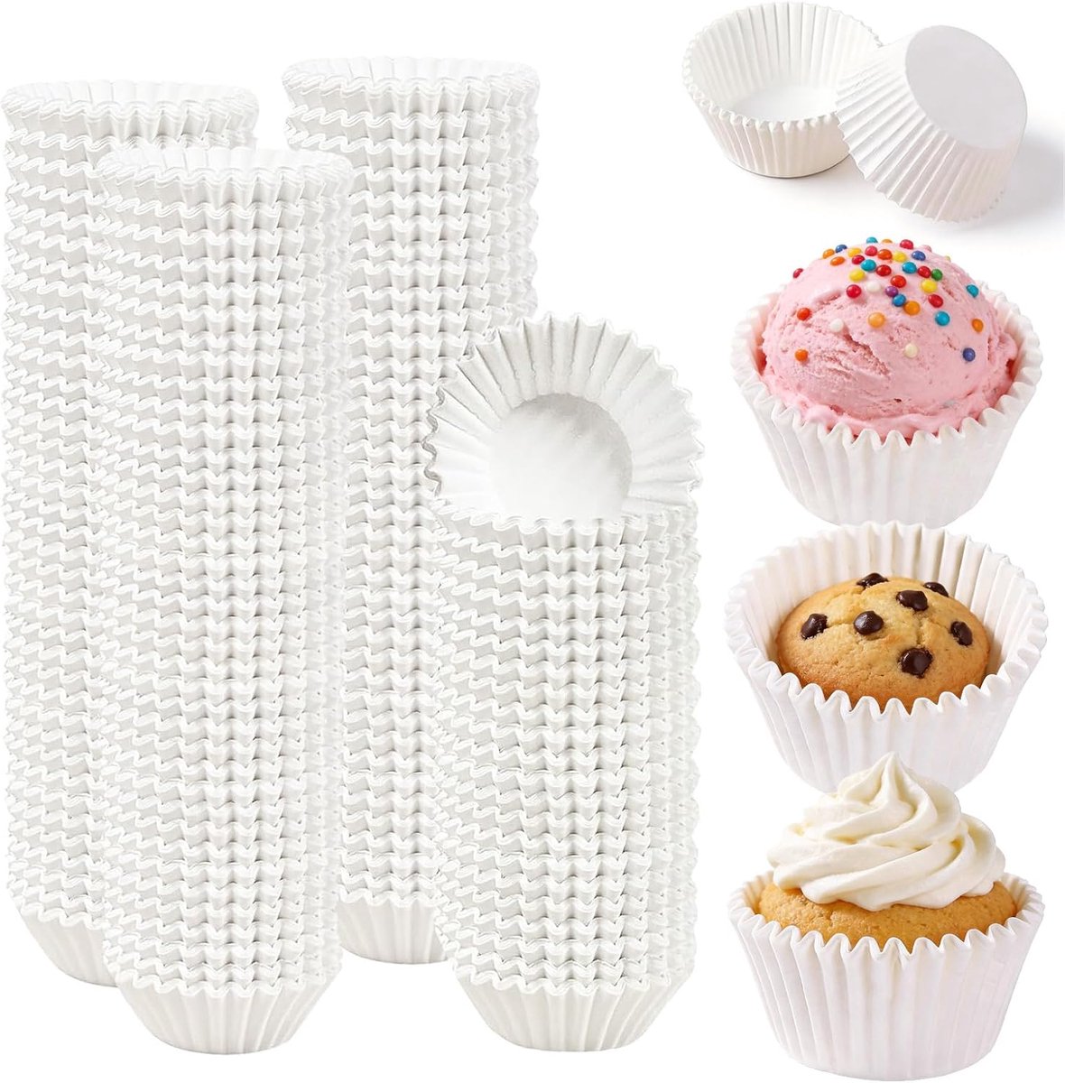 1000 stuks papieren muffinvormpjes, klein met een diameter van 2,5 cm, mini-cupcakevormen en mini-muffins, papieren vormpjes om te bakken voor feestjes, verjaardagen en Kerstmis