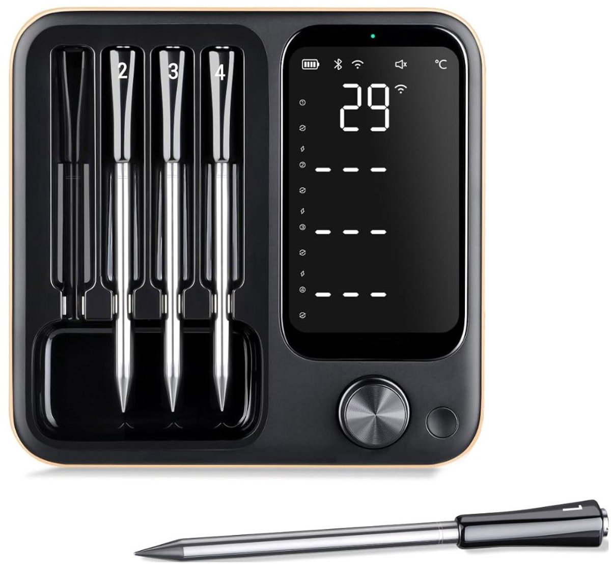 CRLYN® Draadloze Keukenthermometer - Slimme Vleesmeter - Intelligent Koken - Oplaadbaar Bamboe Station