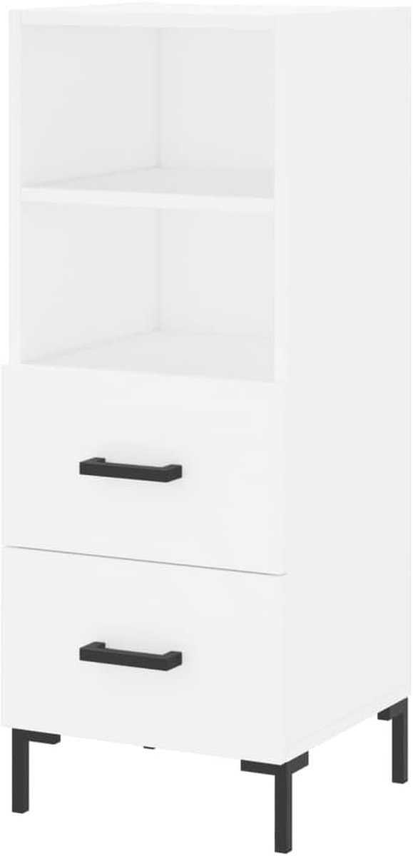 Dressoir Kast - Opbergkast Lade - Spullen Organiseren - Bewerkt Hout - 34x34x90 cm - Wit