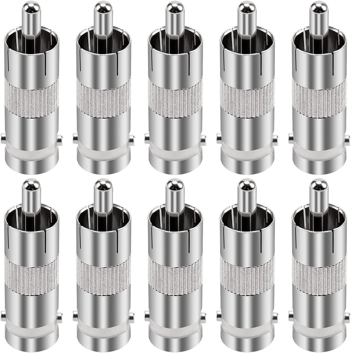 BNC naar RCA Adapter - Video Connector Set - CCTV Camera Aansluiten - Zinklegering Vernikkeld - 10 stuks - Zilver