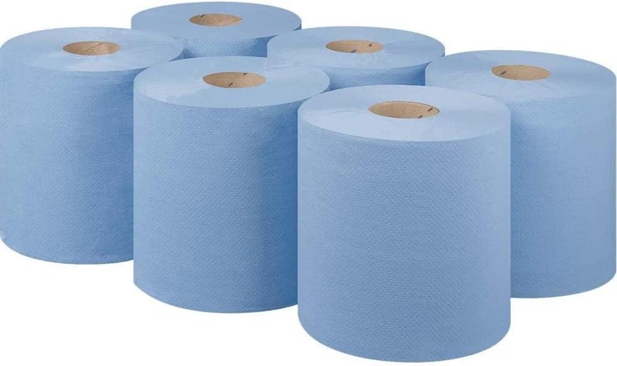 Centrefeed Rollen - Papieren Handdoeken Tissue - Keuken Schoonmaken - 100% Recyclebaar - 6 stuks - Blauw