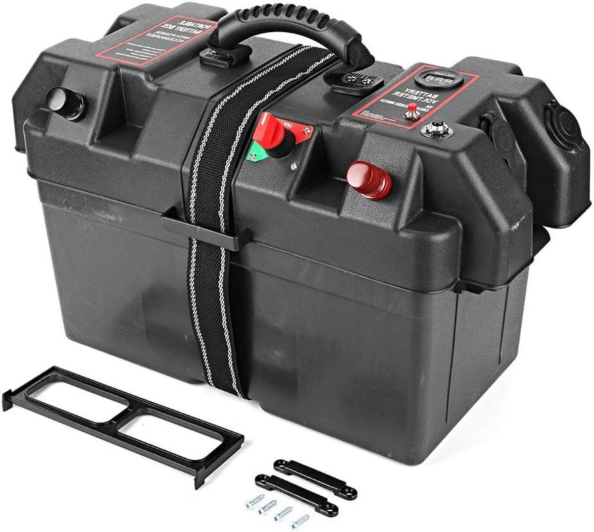 Accubak Trollingmotor - Batterijbox Boot - Stroomvoorziening Varen - Met Geïntegreerde Batterijmeter - Voor Groep 24/27 - Zwart