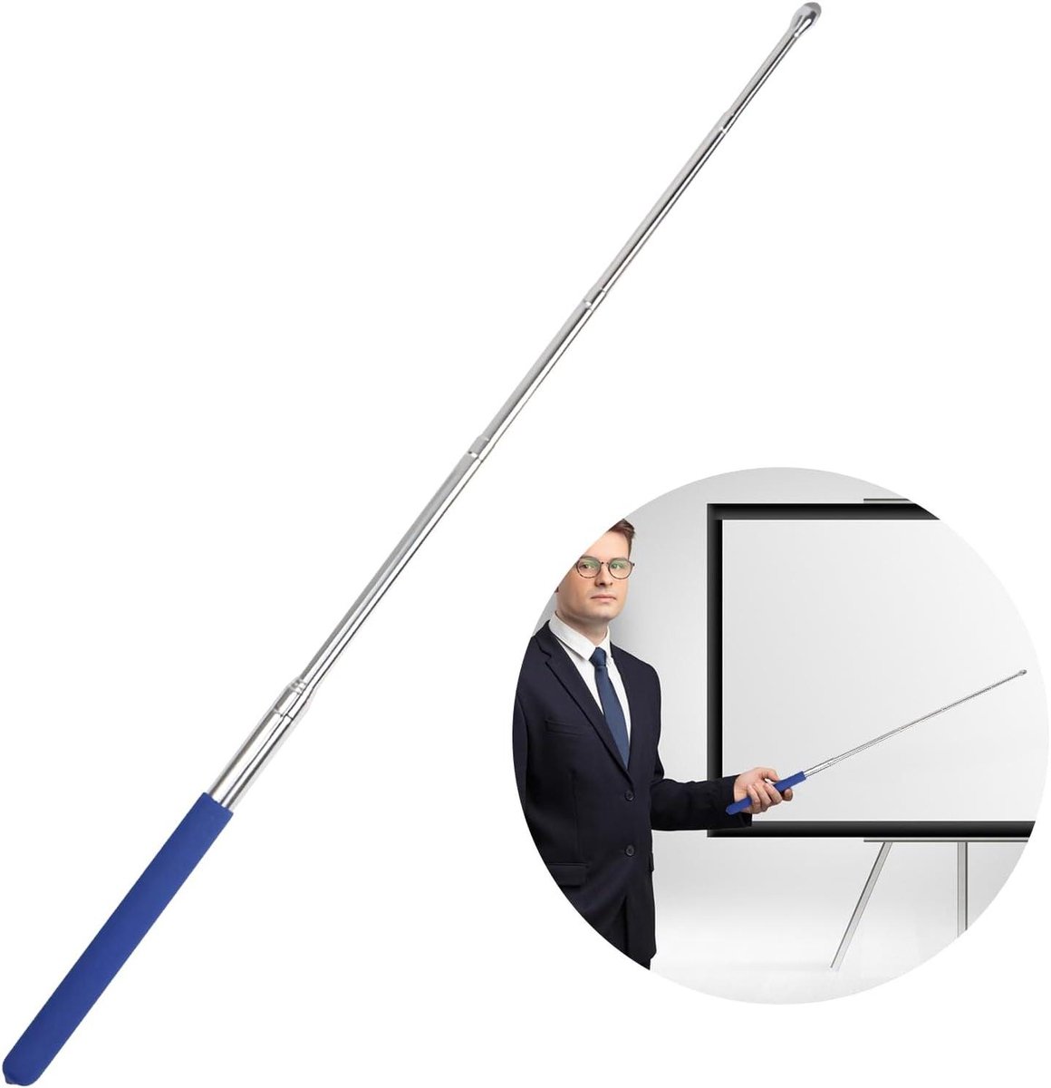 Intrekbare Aanwijzer Stick - Lerarenaanwijzer Presenter - Presentaties Geven - Geleidende Stof Touch Head - 100 cm - Blauw