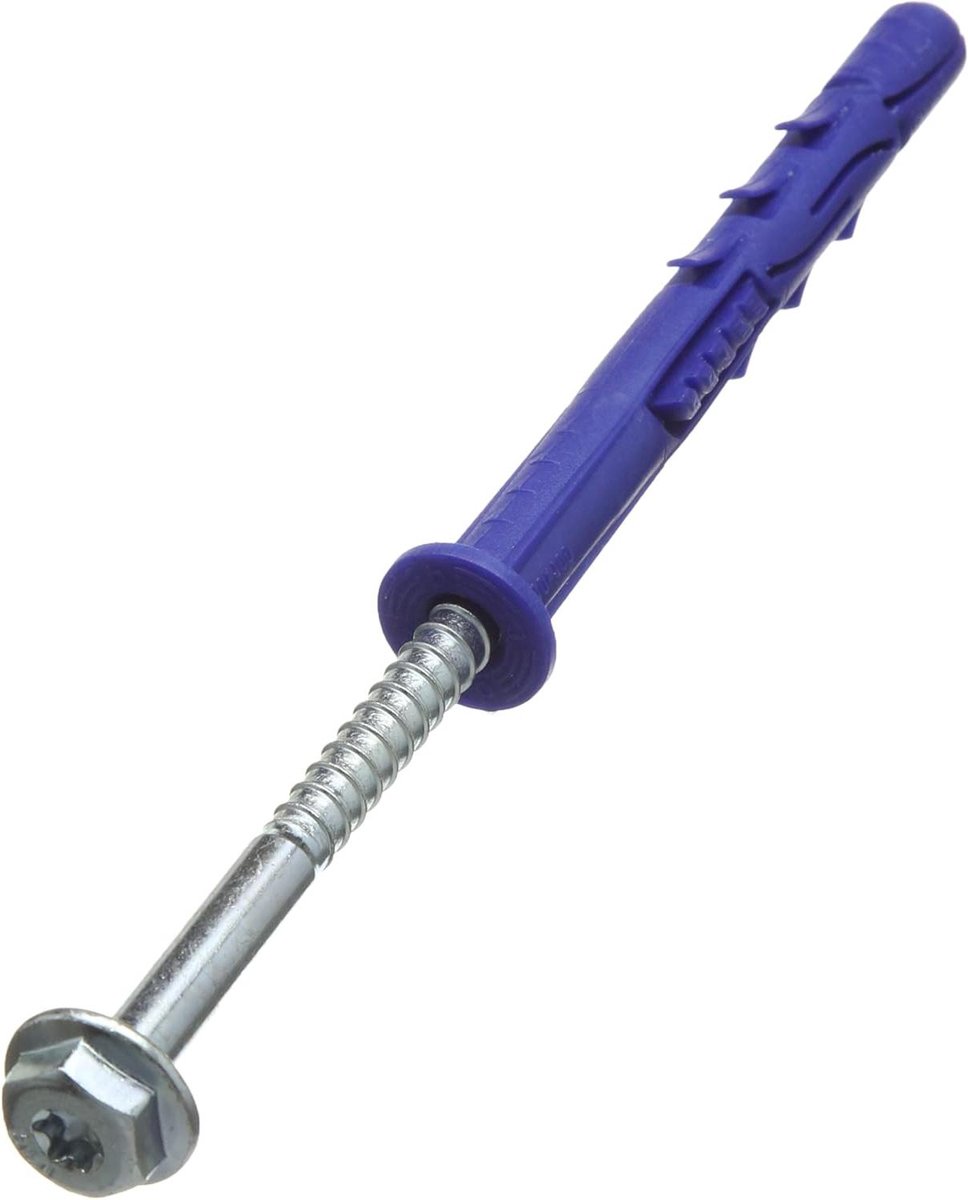 Frame Bevestigingspluggen - Huisbevestiging Pluggen - Kozijnen Bevestigen - Met Kraag - 10 x 100 mm - Blauw