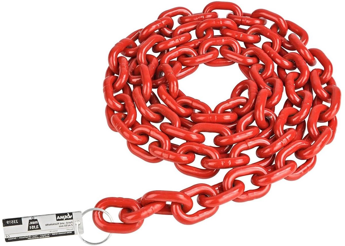 Bosbouwketting - Slepen ketting - Trekken en tillen - Hoge belastingsklasse 8 - 2 meter 10 mm - Rood