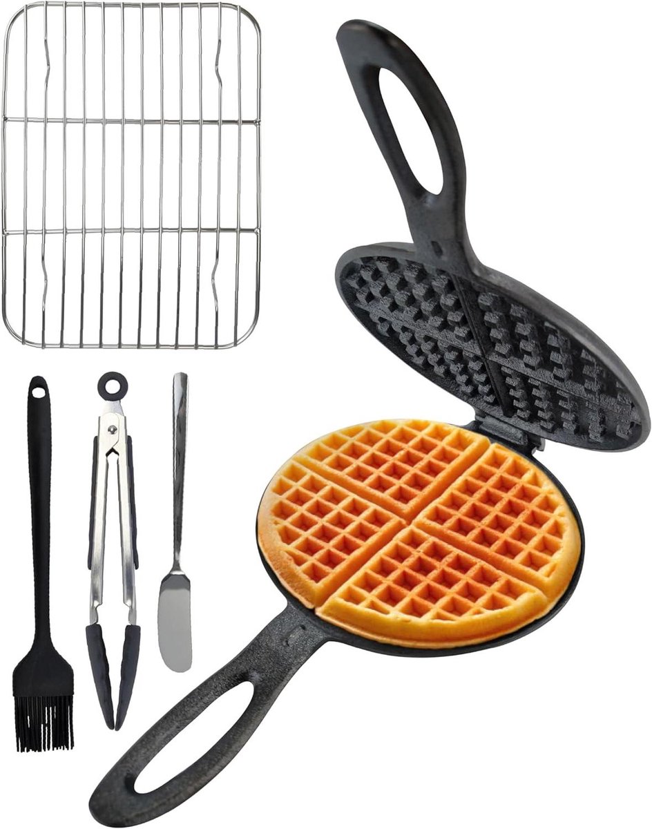 Gietijzeren Wafelijzer - Wafelpan Kookplaat - Wafels Bakken - Duurzaam Gietijzer - 40 x 25 cm - Zwart