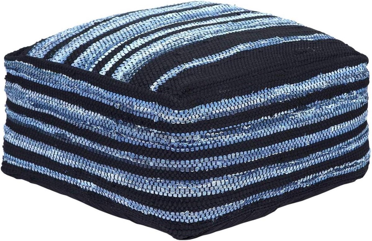Voetenbank Gestreept - Poef Ottomaan - Zitten Ontspannen - Handgemaakt Denim - 60 x 60 x 30 cm - Blauw