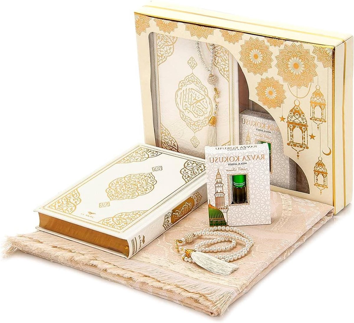 Gebedsset Islamitisch - Moslim Geschenk - Spirituele Beoefening - Compleet 5-Delig - 110 x 70 cm - Wit