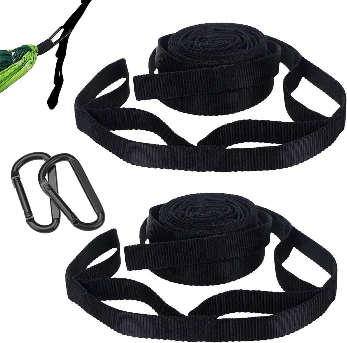 Hangmat Bevestiging - Schommelophanging Hangstoel - Outdoor Ontspanning - Versterkte Polyester Banden - 2 Meter Lengte - Zwart