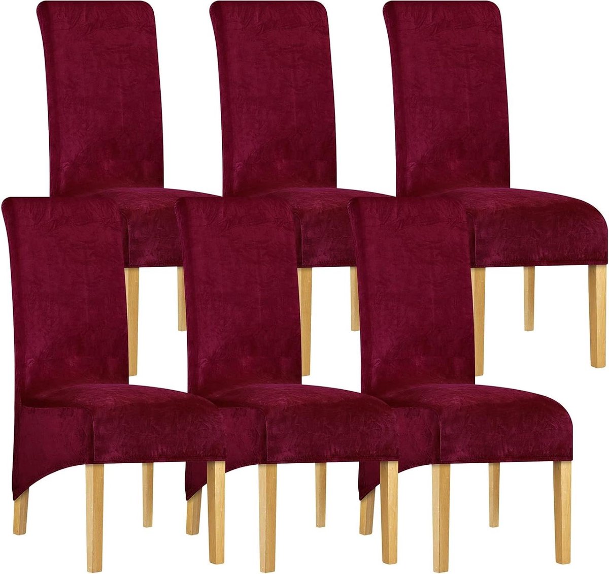 Stoelhoezen Eetkamer - Beschermhoezen Stoelen - Meubels Vernieuwen - Elastisch Velvet Stof - 6 Stuks - Wijnrood