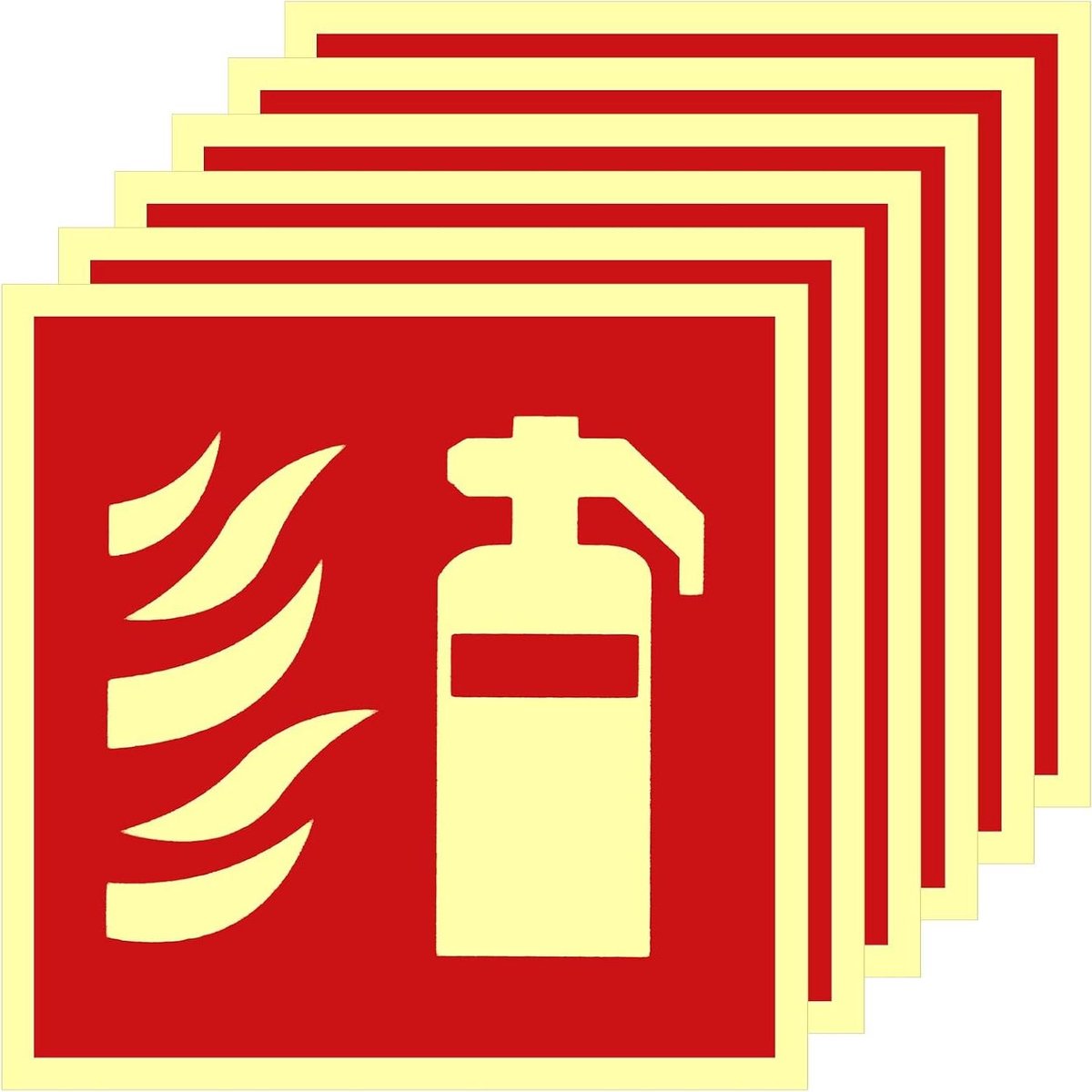 Brandblusserbord - Veiligheidssymbool - Noodsituatie aanduiden - Lichtgevend in donker - 6 stuks 15x15 cm - Rood geel