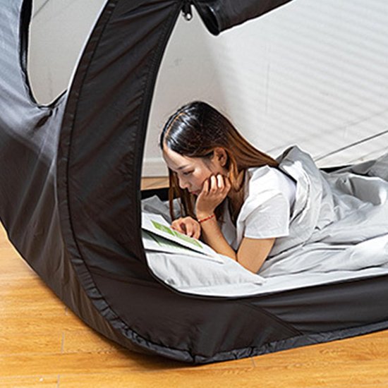 Bed Tent - Slaapcabine - Privacy Creëren - Volledig Afgesloten - 190x90x100 cm - Zwart — afbeelding 2