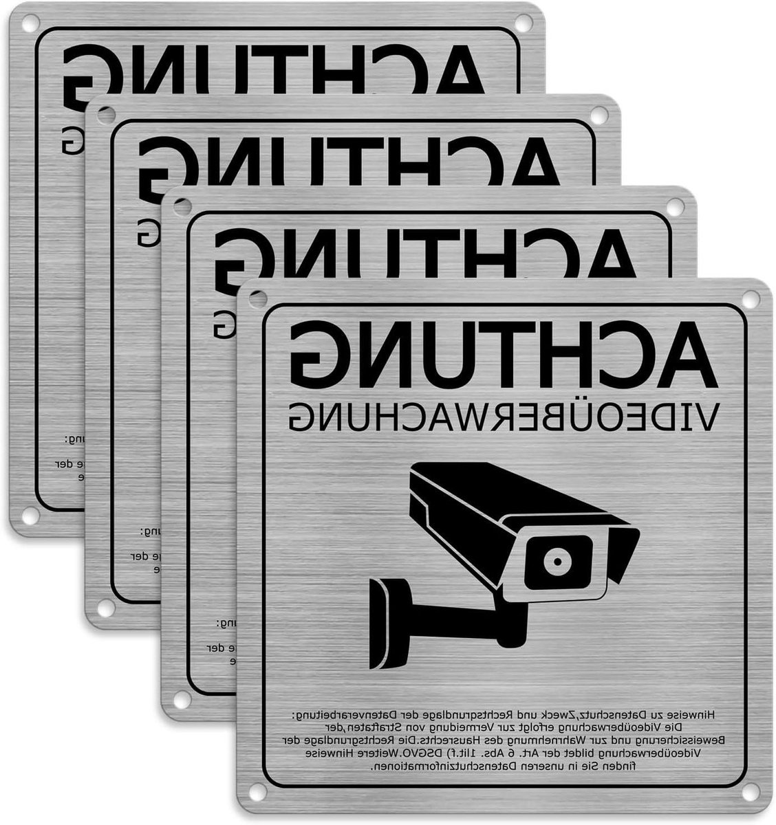 Waarschuwingsbord - Camerabewaking - Terrein Beveiligen - Zelfklevend Aluminium - 15x15 cm - Zilver