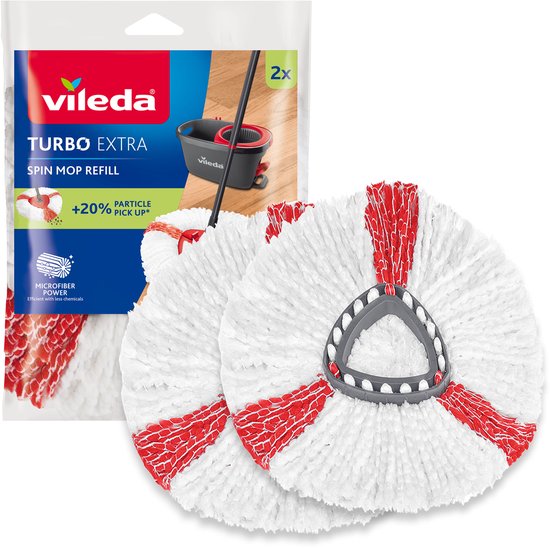 Vileda Turbo Vervanging - Set van 2 - Geschikt voor alle centrifugesystemen van Vileda - +20% extra reinigingsvermogen - Voor alle vloeren