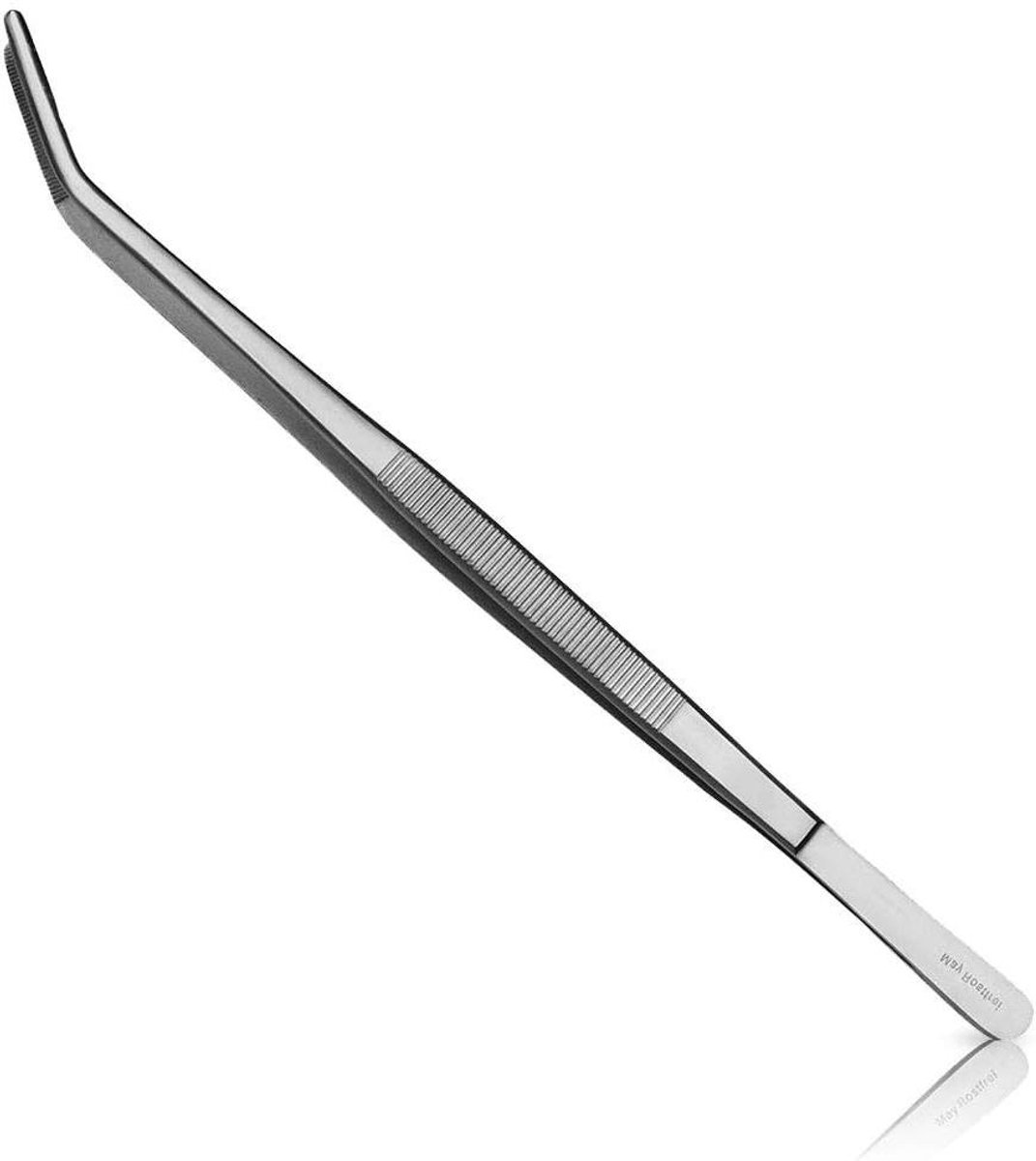 Gebogen Pincet - Precisie Tang - Modelbouw Hobby - Roestvrij Staal - 25 cm - Zilver