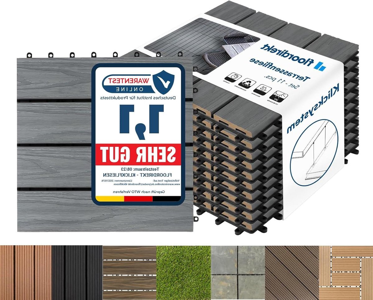 Terrastegels - Houten Look - Buitenruimte Creëren - Kliksysteem Drainage - 30x30 cm - Grijs
