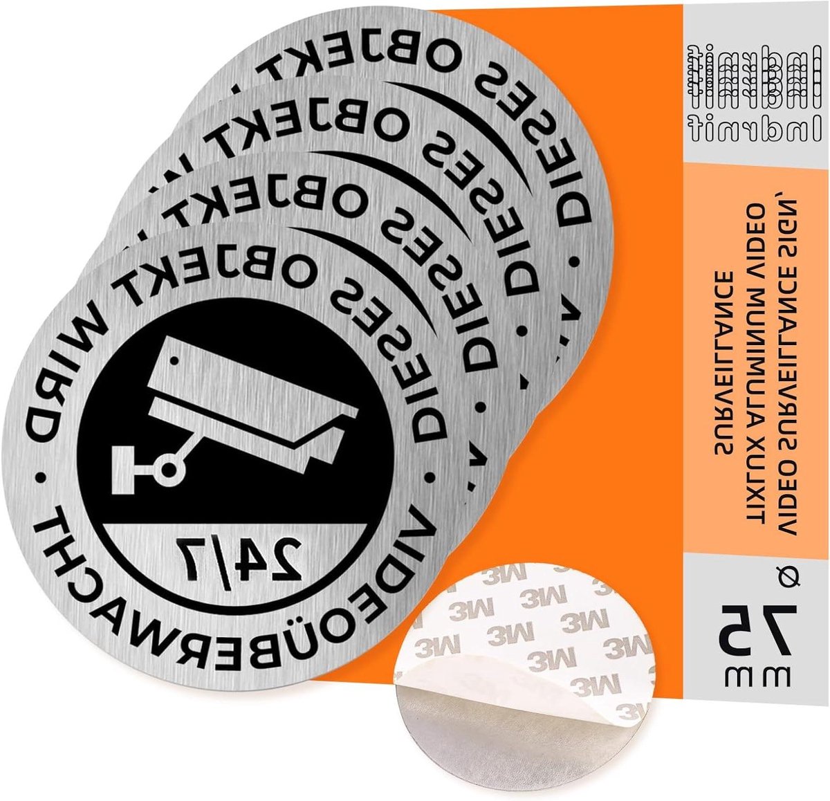 Waarschuwingsbord camera - Bewakingssticker - Veiligheid verhogen - Aluminium materiaal - 75 mm - Zwart