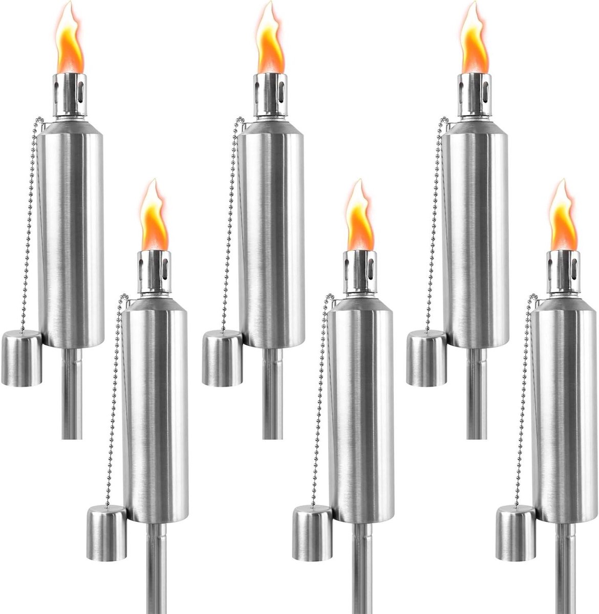 Tuin Fakkels - Olie Lampen - Sfeerverlichting Buiten - Roestvrij Staal - Set van 6 - Zilverkleurig