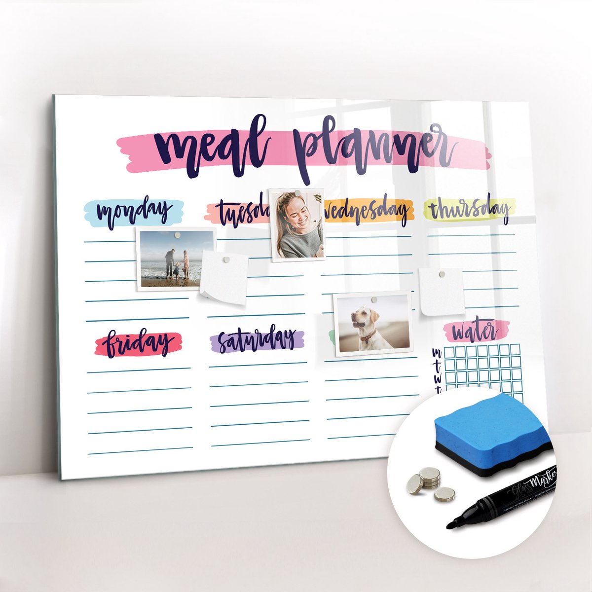 Tulup Whitebord - Wekelijks dieetmenu - 100 x 70 cm - Veelkleurig Memobord Keuken - Gratis 5 Sterke Magneten + Whiteboard Marker & Wisser - Decoratief Magnetisch Bord - Magnetisch Bord Kind - Ideeënbord Thuiswerkplek