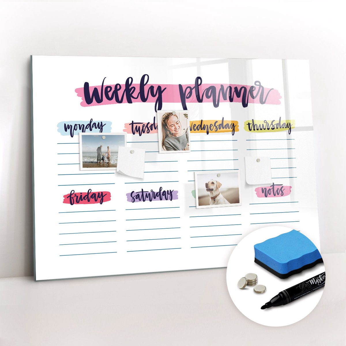 Tulup Whitebord - Handgeschreven planner - 100 x 70 cm - Veelkleurig Magnetic Board - Gratis 5 Sterke Magneten + Whiteboard Marker & Wisser - Minimalistisch Prikbord - Foto Magneetbord - Organiseer Je Bureau