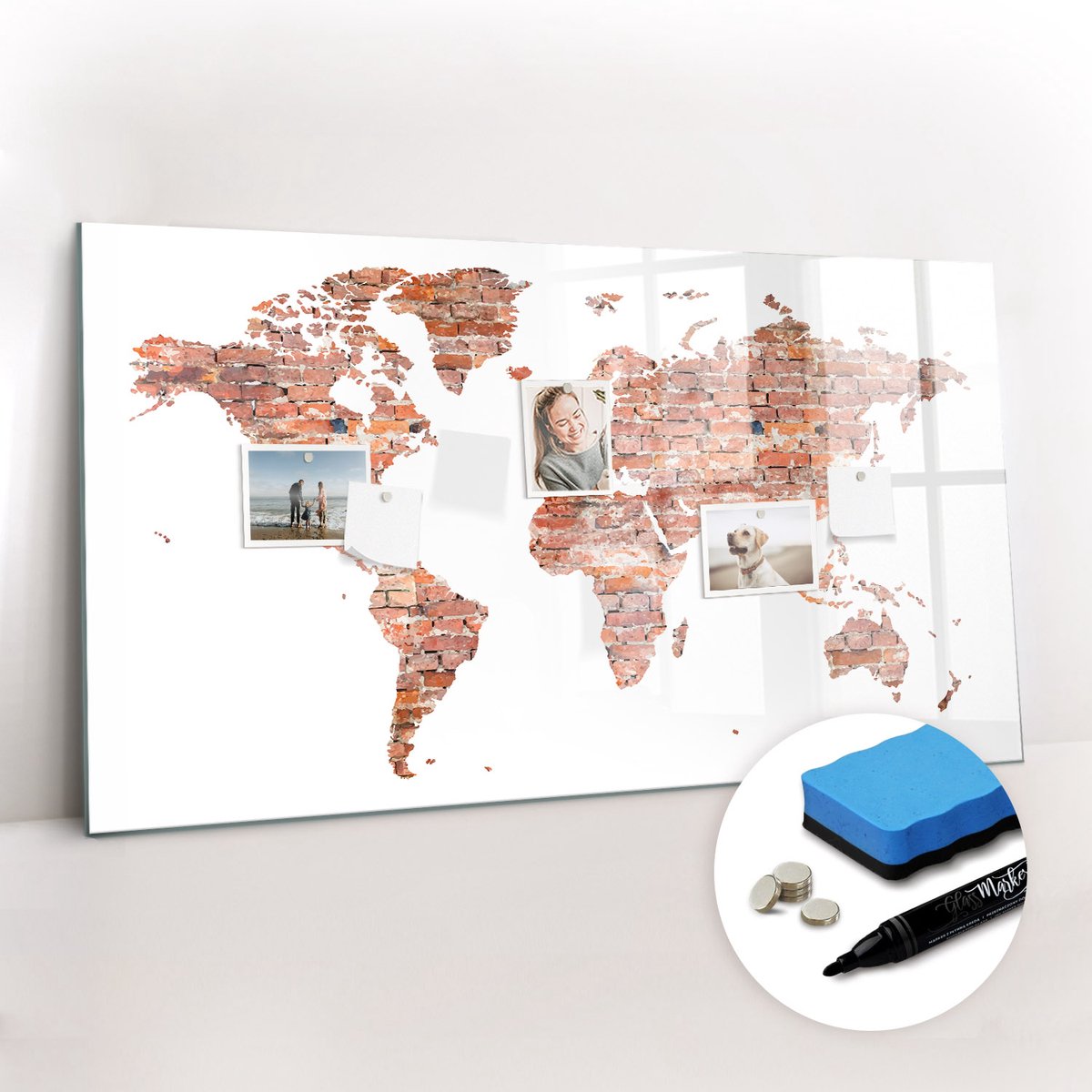 Tulup Whitebord - Oude bakstenen kaart - 120 x 60 cm - Bruin Magnetisch Memobord - Gratis 5 Sterke Magneten + Whiteboard Marker & Wisser - Minimalistisch Prikbord - Magnetisch Bord - Notitiebord Werkplek