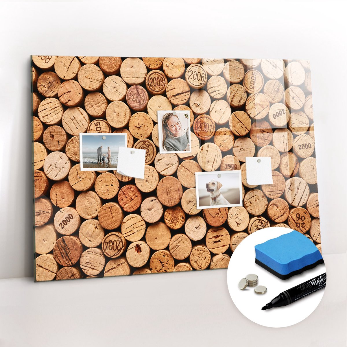 Tulup Whitebord - Houten wijnkurken - 100 x 70 cm - Bruin Memo Magneetbord - Inclusief Gratis Magneten & Marker & Spons - Interieur Accessoires Kantoor - Magnetisch Bord - Ideeënbord Thuiswerkplek