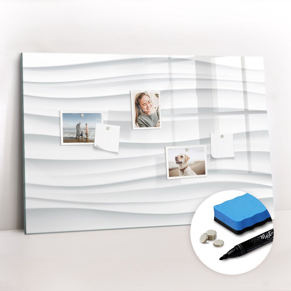 Tulup Whitebord - Golventextuur - 90 x 60 cm - Wit Magneetbord Rechthoekig - Gratis 5 Sterke Magneten + Whiteboard Marker & Wisser - Stylish Memo Board - Magneetbord Keuken - Organiseer Je Bureau