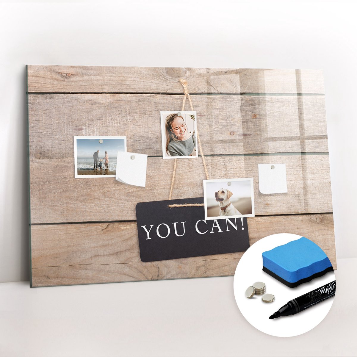 Tulup Whitebord - Je kunt schrijven! - 90 x 60 cm - Bruin Magneetbord Muur - Gratis 5 Sterke Magneten + Whiteboard Marker & Wisser - Moderne Wanddecoratie - Magnet Board - Notitiebord Werkplek
