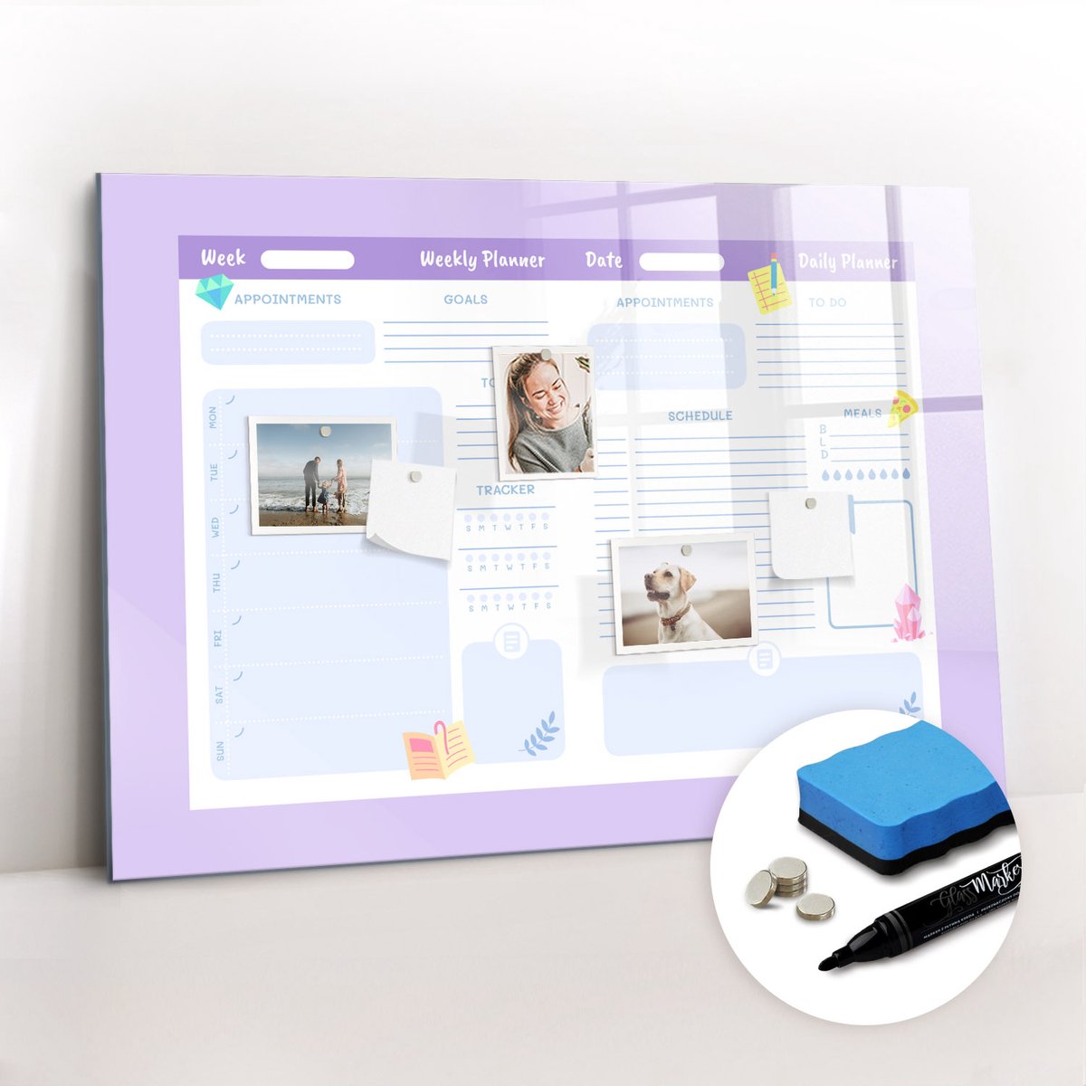 Tulup Whitebord - Roze jaarplanner - 100 x 70 cm - Roze Memo Magneetbord - Gratis 5 Sterke Magneten + Whiteboard Marker & Wisser - Scandinavisch Design Bord - Magneetbord Design - Organiseer Je Bureau