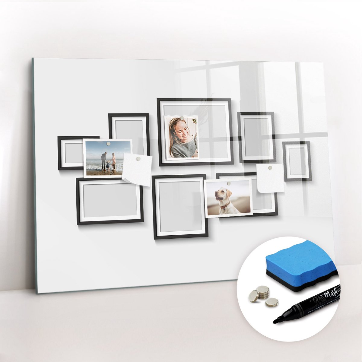 Tulup Whitebord - Zwart frame - 100 x 70 cm - Zwart Magnetische borden voor reismagneten - Gratis 5 Sterke Magneten + Whiteboard Marker & Wisser - Scandinavisch Design Bord - Memobord Glas - Notitiebord Werkplek