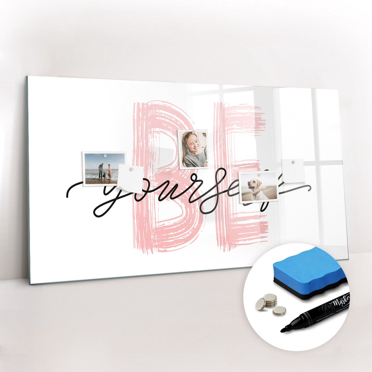 Tulup Whitebord - Motivatie-inscriptie: Wees jezelf - 120 x 60 cm - Wit Magnetisch Wandbord - Gratis 5 Sterke Magneten + Whiteboard Marker & Wisser - Moderne Wanddecoratie - Foto Magneetbord - Planning Muur
